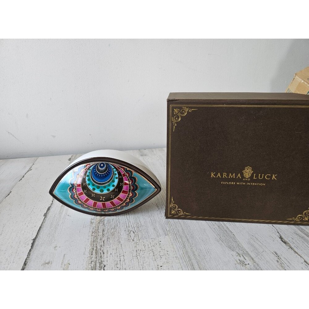 Karma and luck evil eye deflect negativity pink green new figurine unique‎